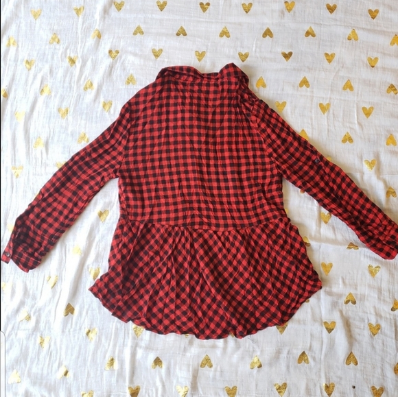 LOVE NOTES BUFFALO RED PLAID PEPLUM TOP  SZ M - Picture 2 of 8